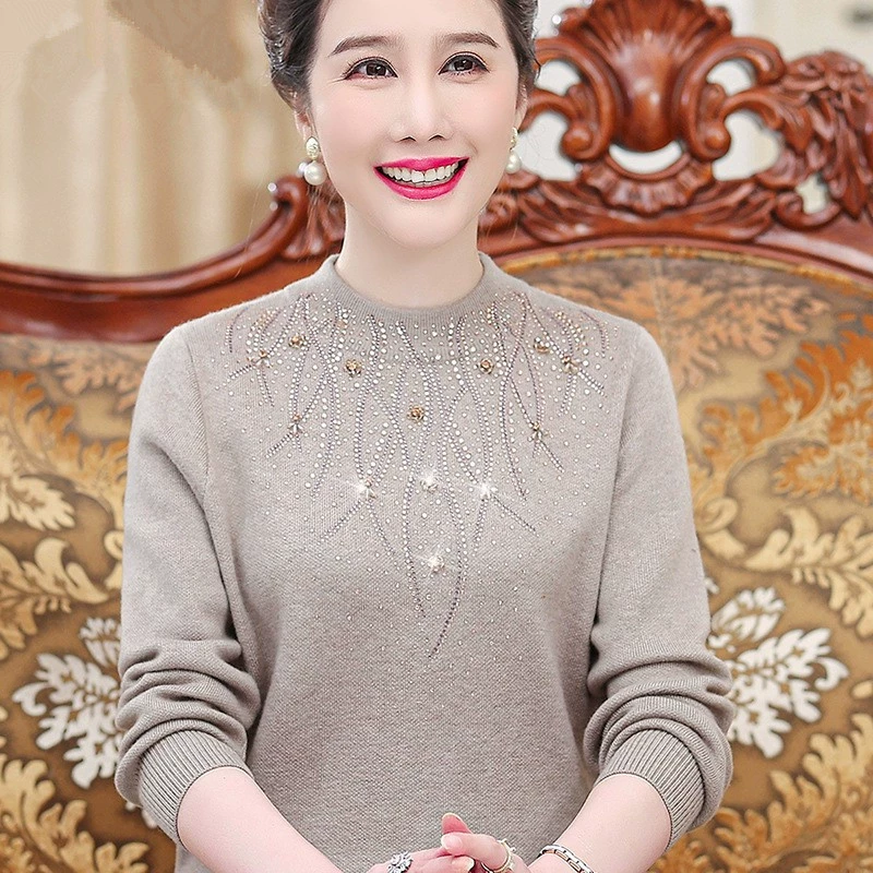 Осенне-зимний свитер для мам среднего и пожилого возраста, свитер с высоким воротом, женский свитер среднего возраста, нижняя рубашка старой леди, утолщенная зима