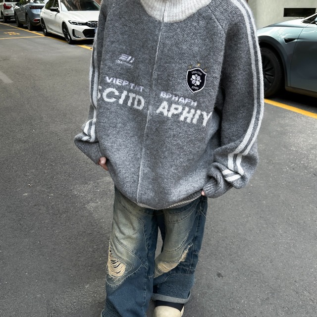 浅耀男装 | アメリカのレトロな立襟ニットの秋の高級感コート男性のゆるいカーディガンの怠惰なセーター