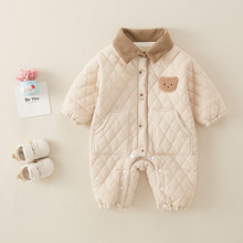 婴儿棉服冬装加厚洋气男宝宝外出服新生儿百天满月哈衣爬服秋冬季