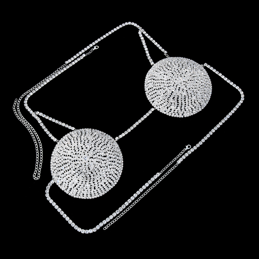 Europa y América transfronteriza nuevo sexy rhinestone redondo Cadena de pecho cadena bikini Cadena de cuerpo cadena
