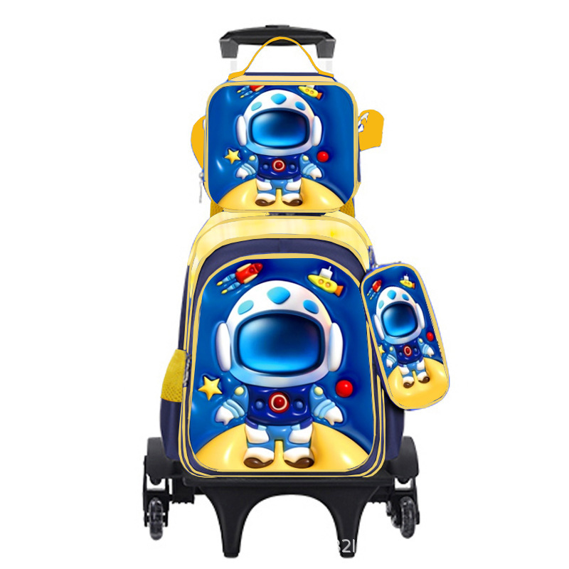 Nuevo bolso escolar impermeable de cuero brillante expandido para niños transfronterizos, carrito, bolso escolar de tres piezas para estudiantes, mochila de dibujos animados