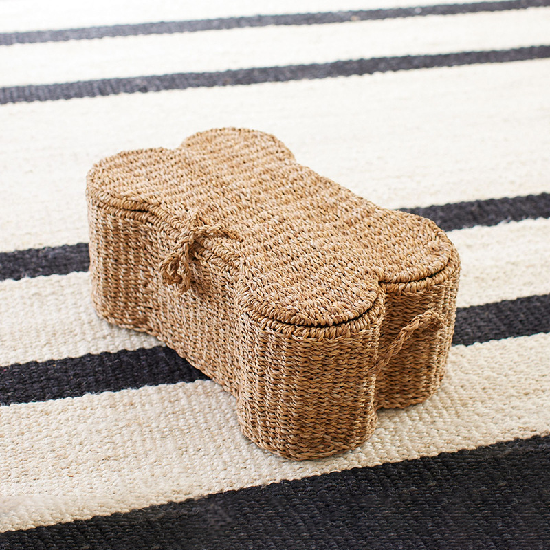 Nuevo estilo nórdico tejido a mano hueso forma de paja cesta de almacenamiento juguetes de almacenamiento caja de almacenamiento dormitorio tela de caña cesta de almacenamiento
