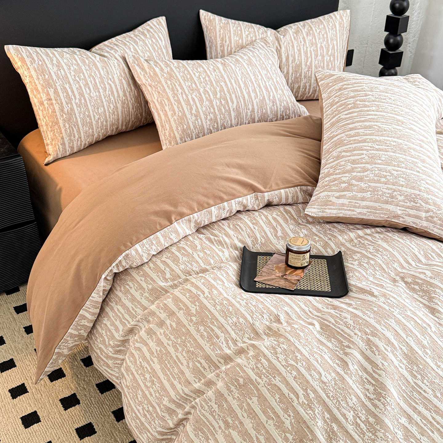 Cama de algodón molido de algodón largo conjunto de cuatro piezas de algodón puro 2025 nuevo lujo ligero de alta sensación sábanas cubierta de tres piezas