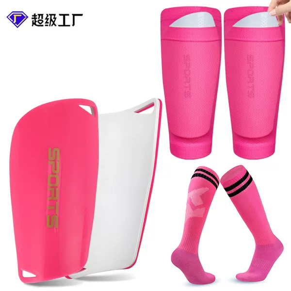 Amazon Football Shin Guards, Socks, Football Socks Three-Piece Set, Men's and Women's Adult Pink Professional Protective Gear Set