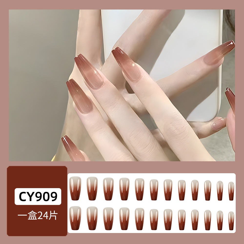 Comercio exterior castaña gradiente de manicure, temperamento largo de ballet, 24 piezas de uñas falsas desmontables image 3