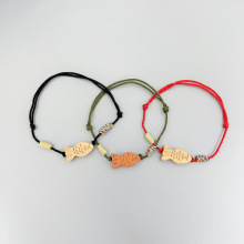 小红书同款桃木鱼编织手绳黑红绳简约手链情侣闺蜜考研上岸手绳