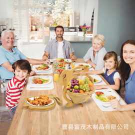 跨境卡通水果篮实木可折叠厨房蔬菜收纳筐菜板新年待客糖果干果盘