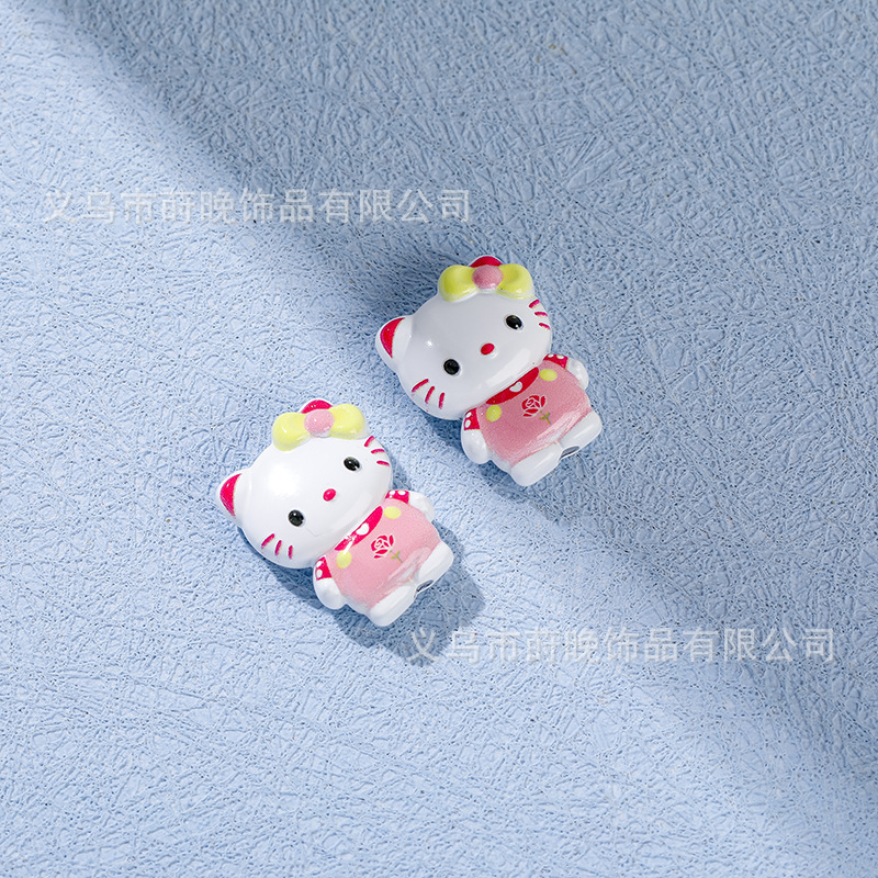锌合金烤漆可爱卡通KT猫穿孔diy手机链发饰手链串珠饰品配件材料|undefined