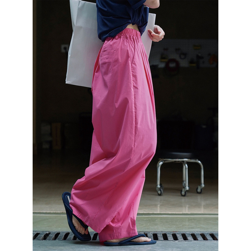 Lou Fu Summer New Japanese Style Simple Fashionable Wide Leg Casual Pants Loose Profile High Waist Slimming Thin Pants for Women