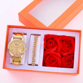 古狼新款品质手表欧美多多跨境SHEIN爆款时尚花朵盒装套装手链表