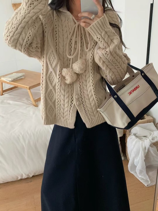 十三行韩系慵懒风软糯抽绳针织开衫女秋季洋气百搭显瘦毛衣上衣女|undefined