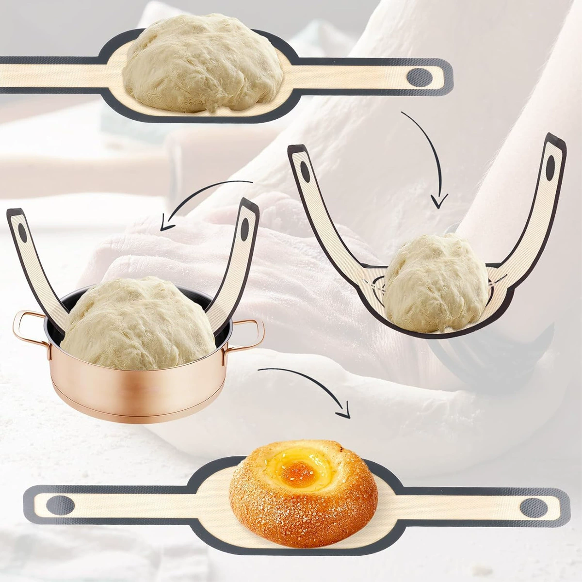 Коврик для выпечки FCM Bread Baking Mat из силикона, инструменты для теста, передача теста, силиконовый коврик с длинной ручкой, коврик для запекания для голландской печи