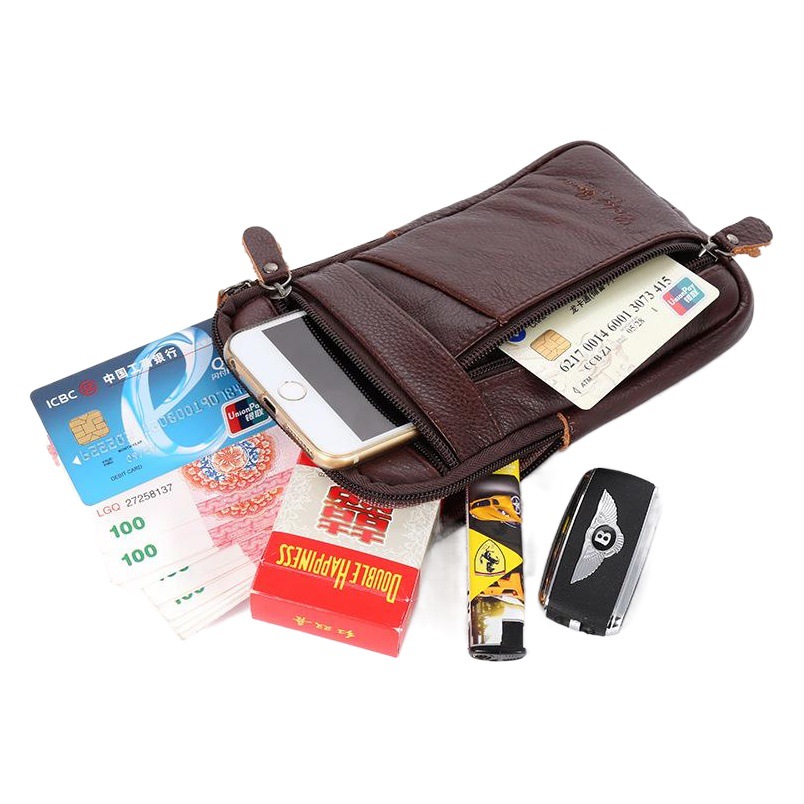 Cuero genuino bolso de la cintura bolso del teléfono móvil de los hombres cinturón deportes al aire libre bolso de hombro cartera de negocios fábrica al por mayor