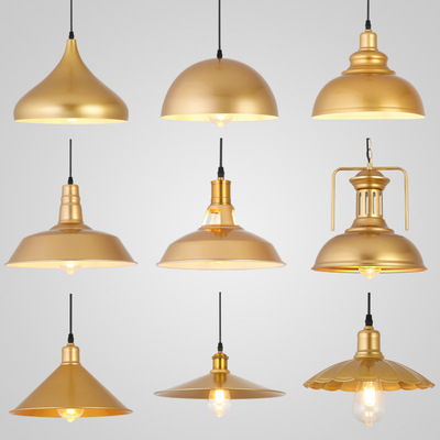 loft复古工业风餐厅创意个性咖啡厅火锅店铺吧台单头轻奢金色吊灯