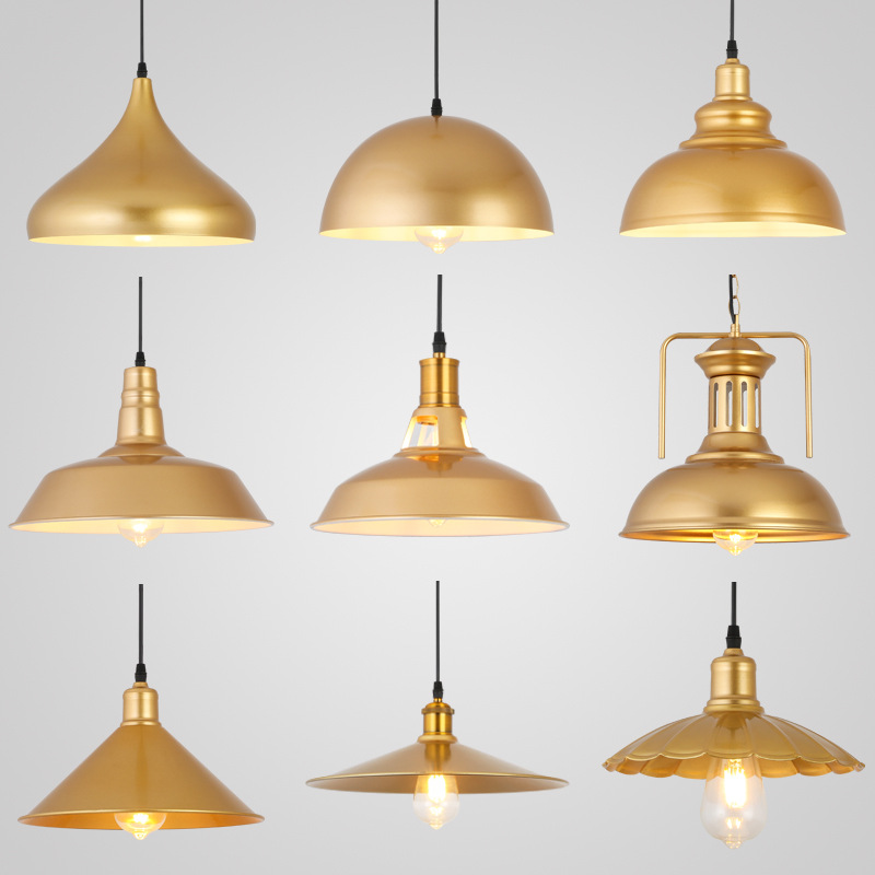 loft复古工业风餐厅创意个性咖啡厅火锅店铺吧台单头轻奢金色吊灯