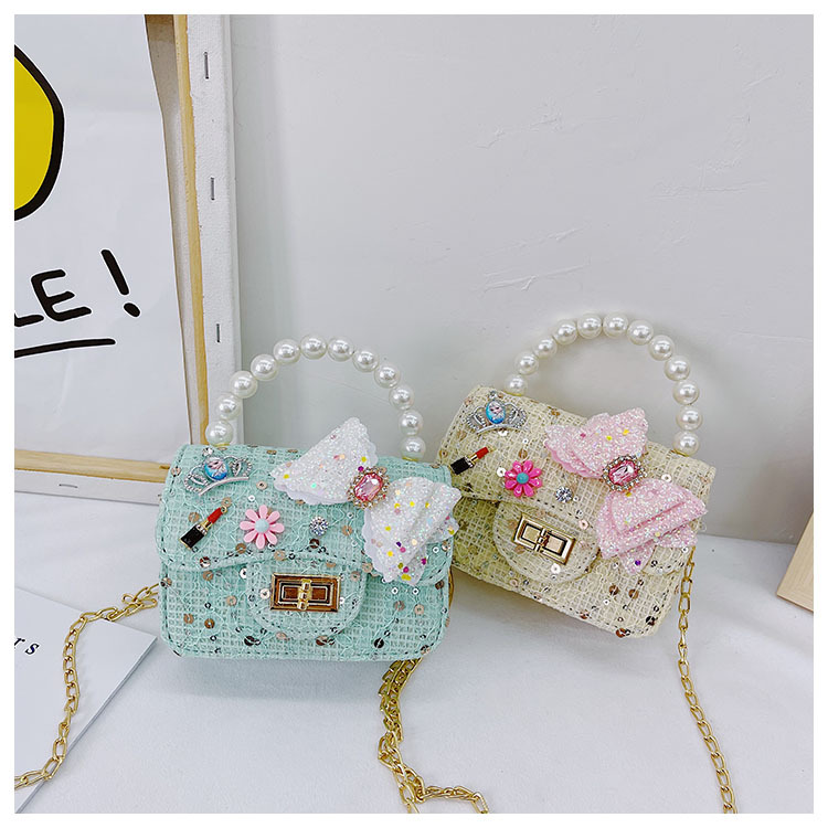 Girl'S Cloth Flower Bow Knot Cute Sequins Pearls Square Lock Clasp Crossbody Bag display picture 52