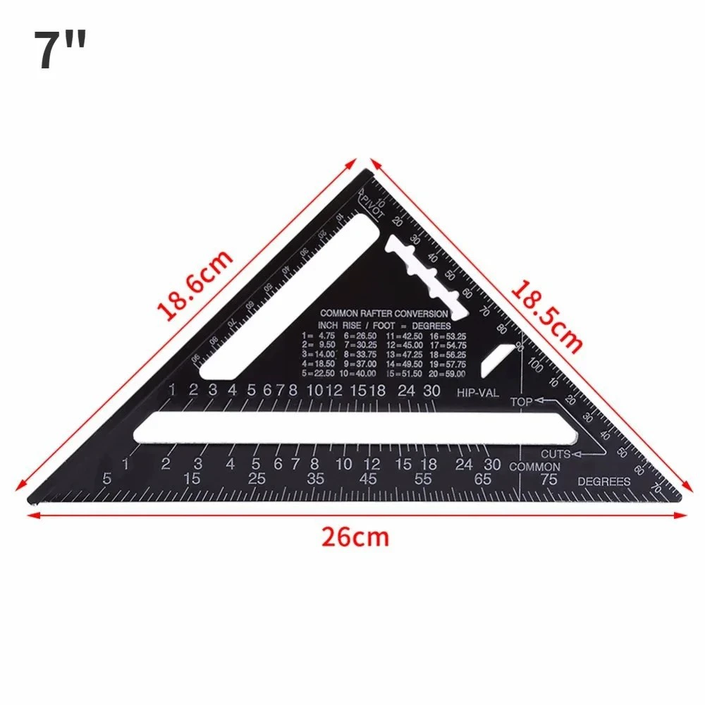 [Cross-border 7-inch/12-inch metric imperial aluminum profile black oxide triangle 90 degrees 45 degrees triangle ruler right angle ruler]