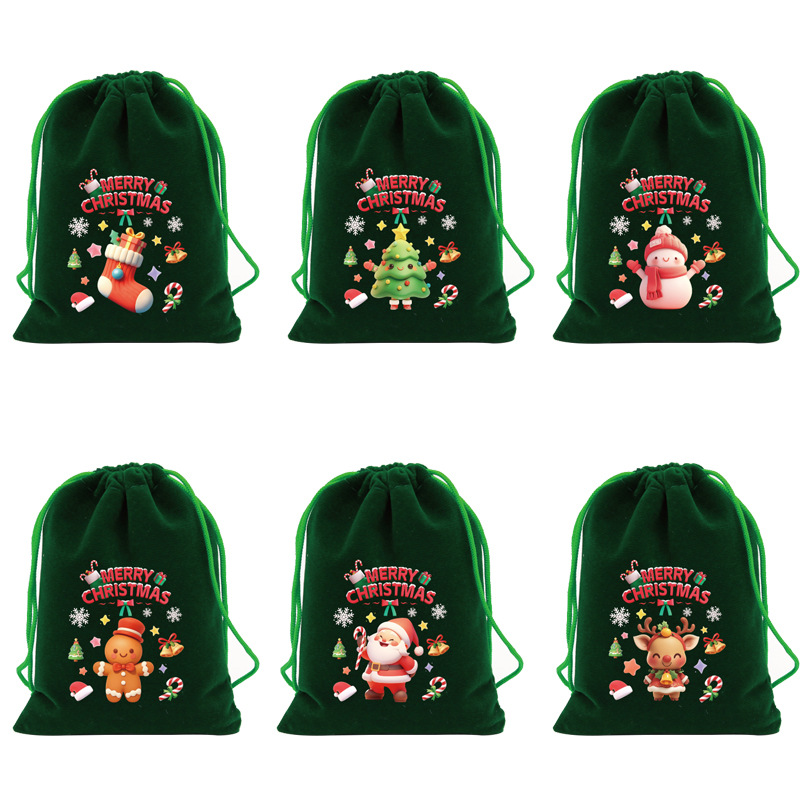 圣诞礼品袋套装抽绳束口圣诞草绿绒布袋小布袋圣诞节日糖果袋批发