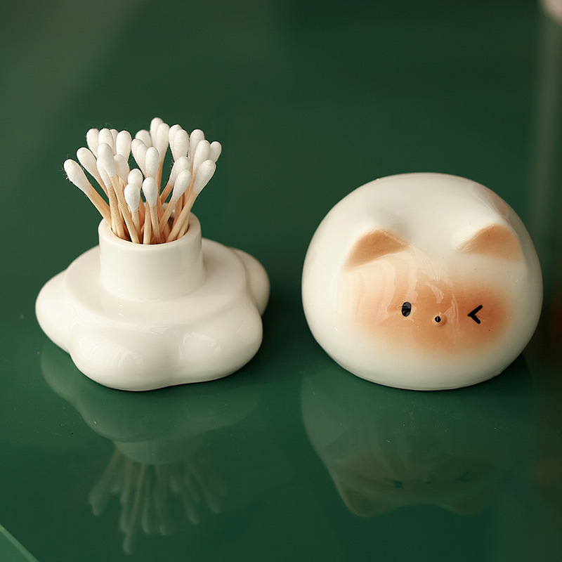 Nubes, gatos, palillo de cerámica, lindo para el hogar, palillo, hilo dental creativo, palillo de algodón, lata de almacenamiento, decoración
