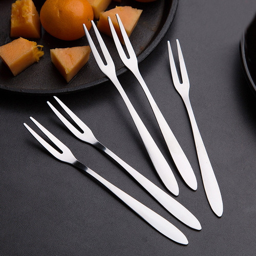 Platinum stainless steel fruit fork creative tableware cake dessert fork moon cake fork wholesale two-tooth fruit pick