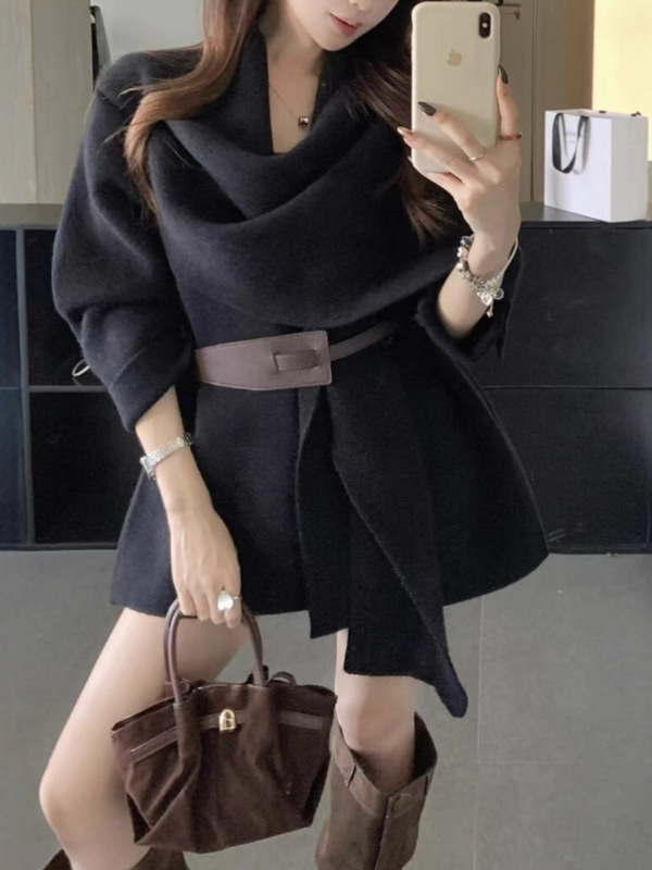 欧美设计感围巾针织衫女装秋季2025新款设计感名媛风毛衣女外套潮|undefined