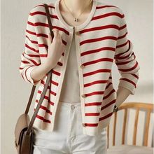 温温柔柔的针织衫 带您开启浪漫的季节~经典条纹圆领开衫秋季新款