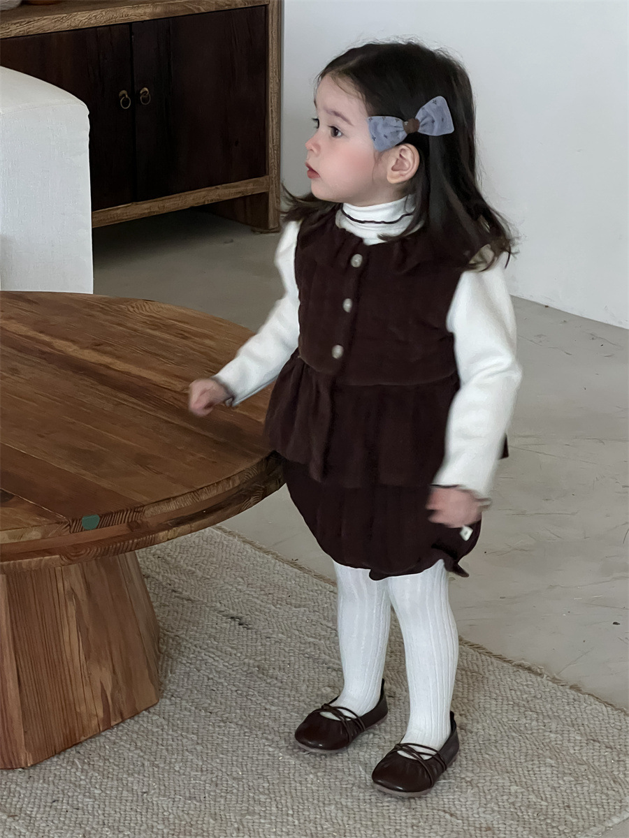 Invierno infantil engrosado conjunto de ropa infantil coreana ropa de bebé ropa de invierno de niñas chaleco de algodón envuelto con dos piezas
