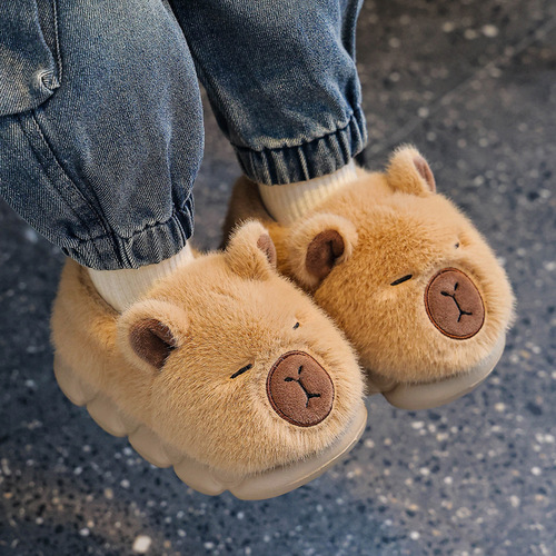 Cappibara Children's Cotton Slippers, Warm Women's Children's Slippers for Autumn and Winter, Non-slip Parent-child Pack-in-sole Cotton Shoes for Wholesale