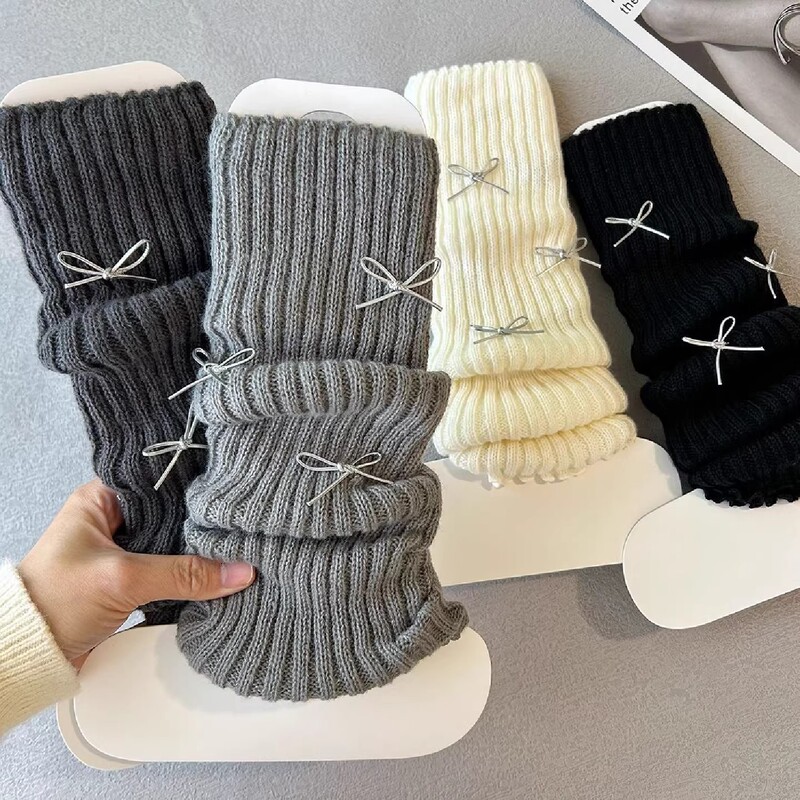 Bowknot Sock Covers for Women, Autumn and Winter Style, Gray Slouch Socks, Knitted Wool, Warm and Slimming, Suitable for Wearing Outside, Calf Warmers Bowknot Sock Covers for Women, Autumn and Winter Style, Gray Slouch Socks, Knitted Wool, Warm and Slimming, Suitable for Wearing Outside, Calf Warmers