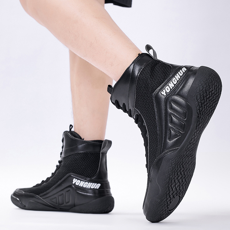 New High-Top Boxing Shoes for Men, Free Fighting Training Shoes, Non-Slip and Wear-Resistant Wrestling Shoes