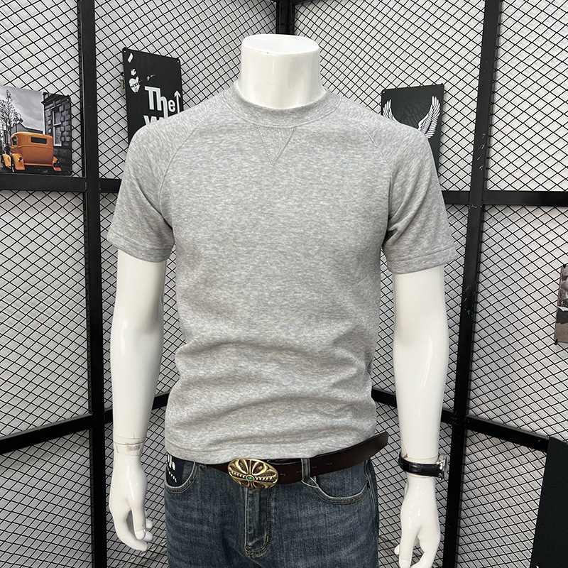 Men's Short Sleeve T-Shirt Round Neck Simple Solid Color Fashionable Versatile Trendy Handsome Spring Autumn Top_viptrois.com