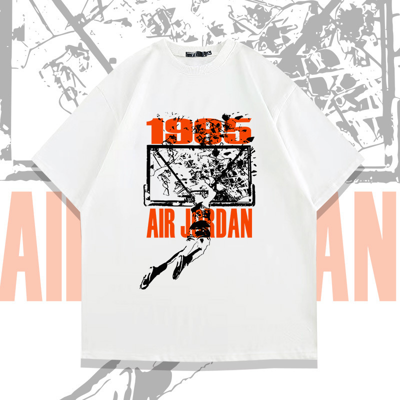 Flyman 1985 sports basketball pure cotton short-sleeve T-shirt, men's summer trendy loose-fit drop-shoulder half-sleeve top Flyman 1985 sports basketball pure cotton short-sleeve T-shirt, men's summer trendy loose-fit drop-shoulder half-sleeve top