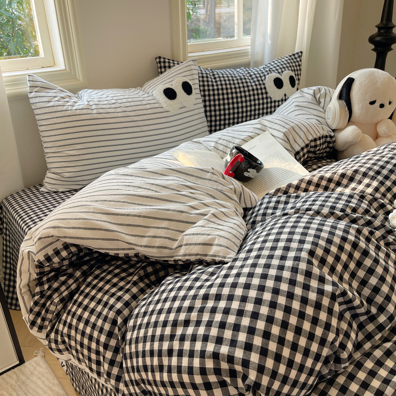 Juego de cama de algodón grueso de cuatro piezas 2025 nuevo estilo dormitorio de otoño e invierno sábanas de algodón funda edredón Juego de cama de tres piezas 4