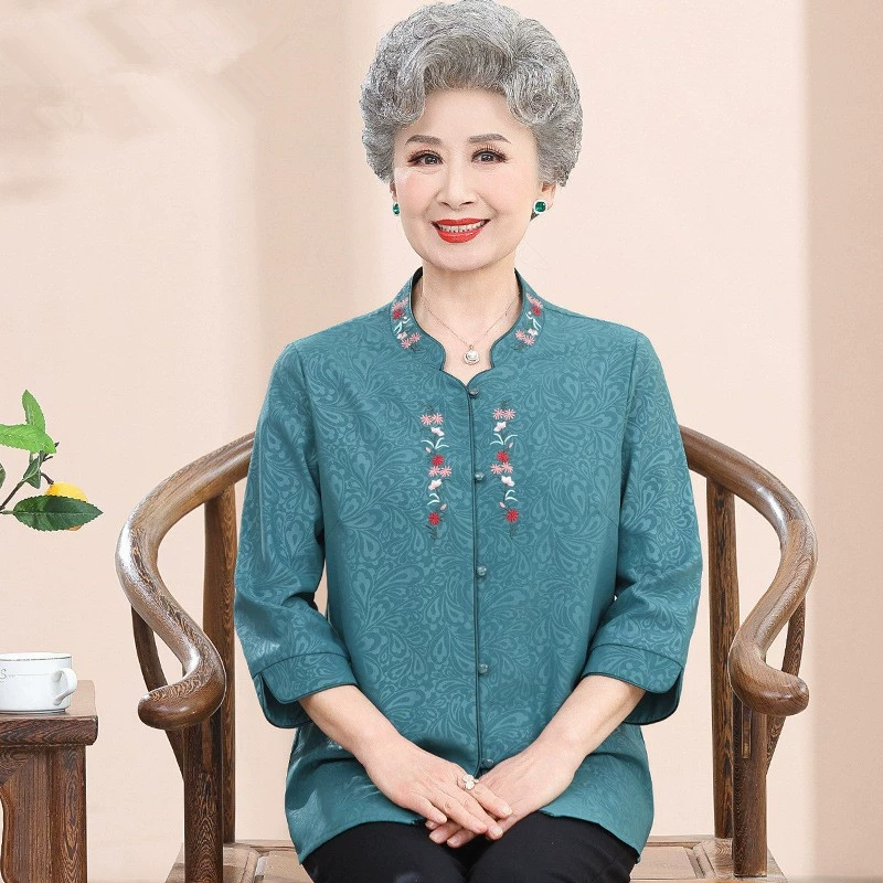 Летняя рубашка для женщин среднего и пожилого возраста, атласная рубашка для бабушки, костюм из двух предметов для старой леди, рубашка для старой матери