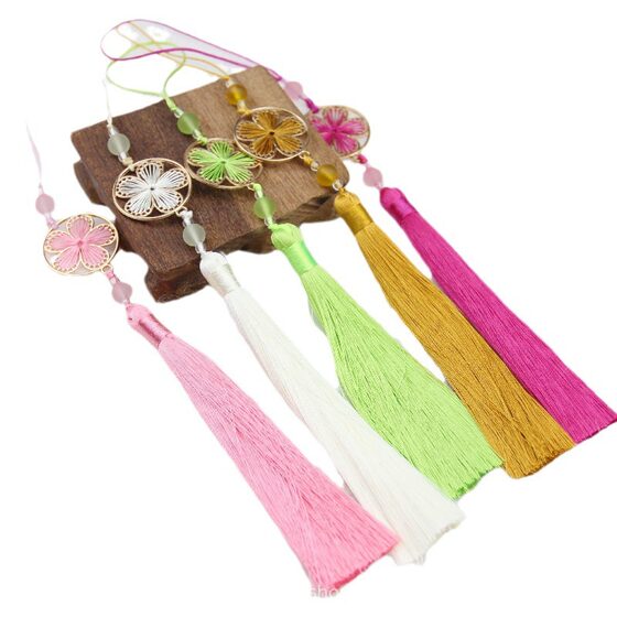 Creative Hollow Weaving Spike Flower Full Moon 14cm Long Tassel Spike National Tide Retro Costume Hanfu Flap Fan Pendant Hanging