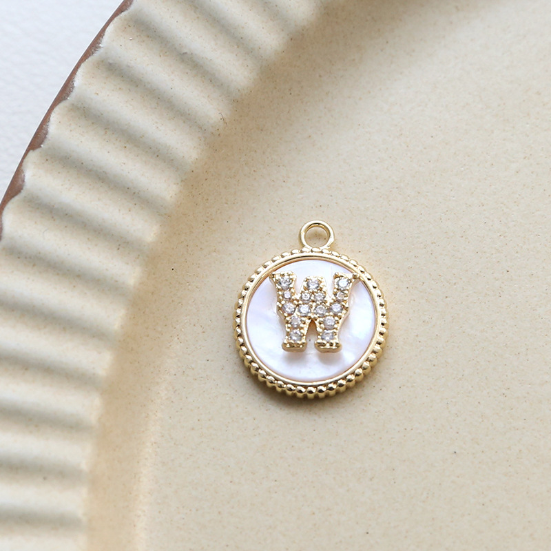 3g Weight Shell, Zircon Inlay Material Charms, Jewelry Accessories Classification 1 Piece Quantity Copper Material Round, Letter Pattern Plating, Inlay Design Simple Style Style 1 Piece Copper Shell Zircon Round Letter 29
