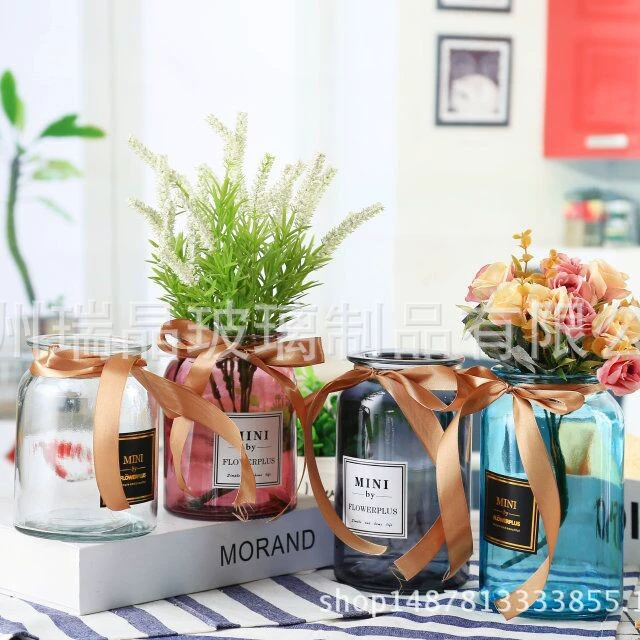 Оптовая продажа, маленькая ваза в скандинавском стиле, утолщенная прозрачная стеклянная столешница, маленькая ваза, мини-английская наклейка, большое отверстие