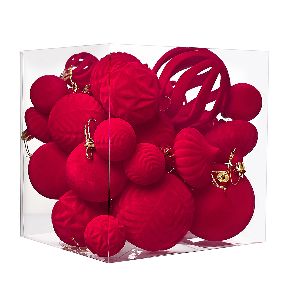 Transfronterizos para 36 bolas de navidad de floquete de forma especial, bolas de tela pintadas rojas, colgantes decorativos para árboles de navidad