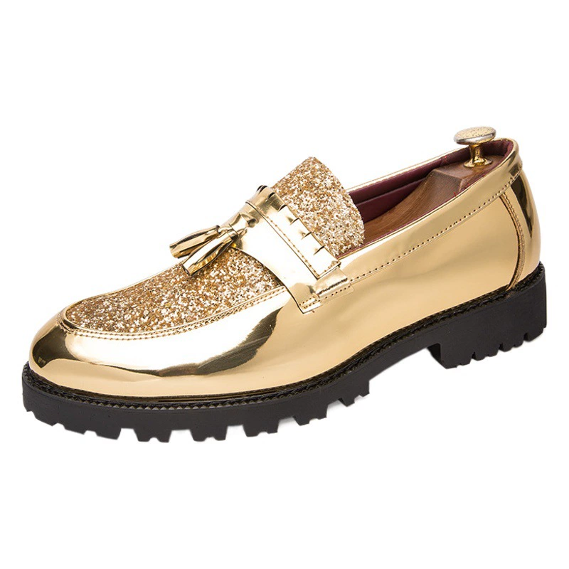 Трансграничные туфли больших размеров 45, новые туфли с острым носком, мужские Модные кожаные ботинки челси с блестками, лоферы для британского ночного клуба