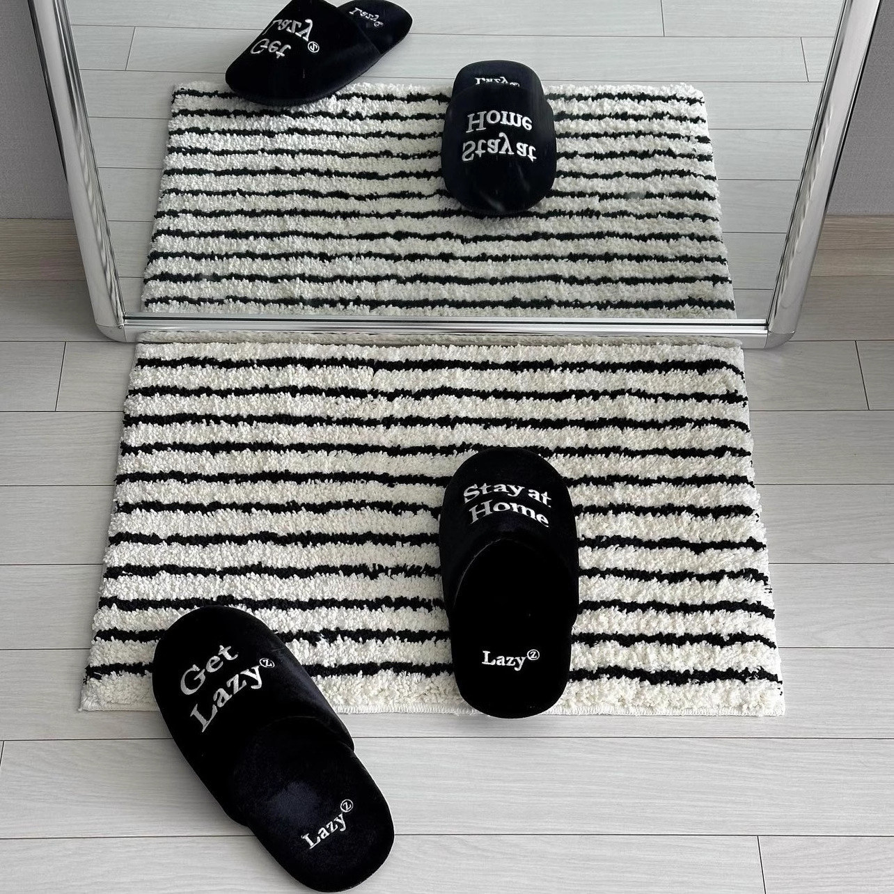 Alfombra de piso de baño anti-deslizante de seda negra y blanca, alfombra de piso de piso de baño doméstica de cachemira espesa