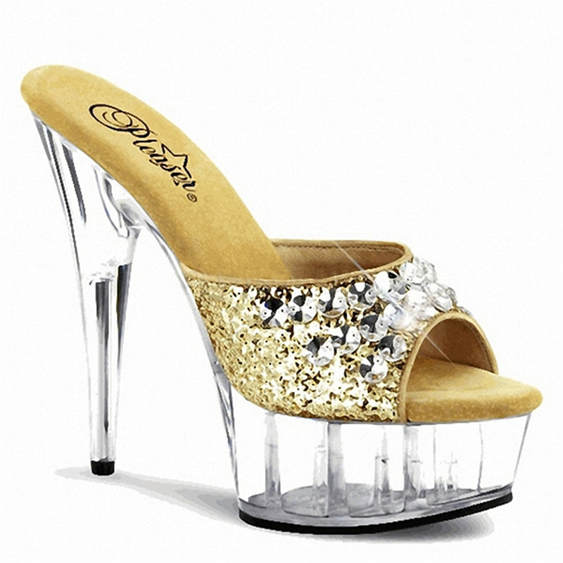 15cm cadenas de verano de cuero de tacón delgado pedidos de tacón alto blanco tamaño de dama redonda sandalias de moda de tacón grueso