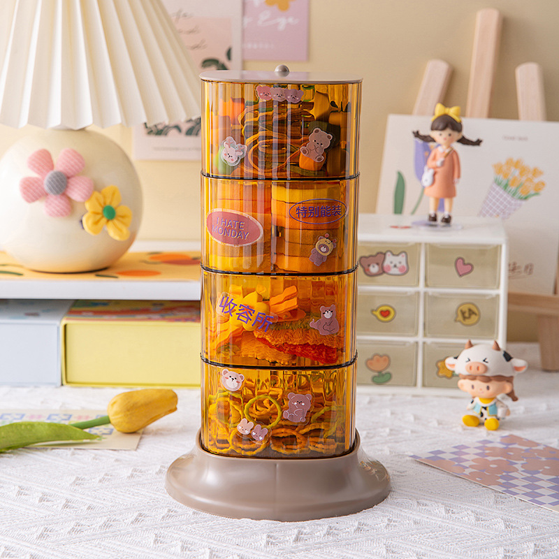 Caja de almacenamiento de soplo de huevo de belleza 4 capas giratoria a prueba de polvo transparente escritorio polvo suelto polvo de miel maquillaje algodón almacenamiento transpirable