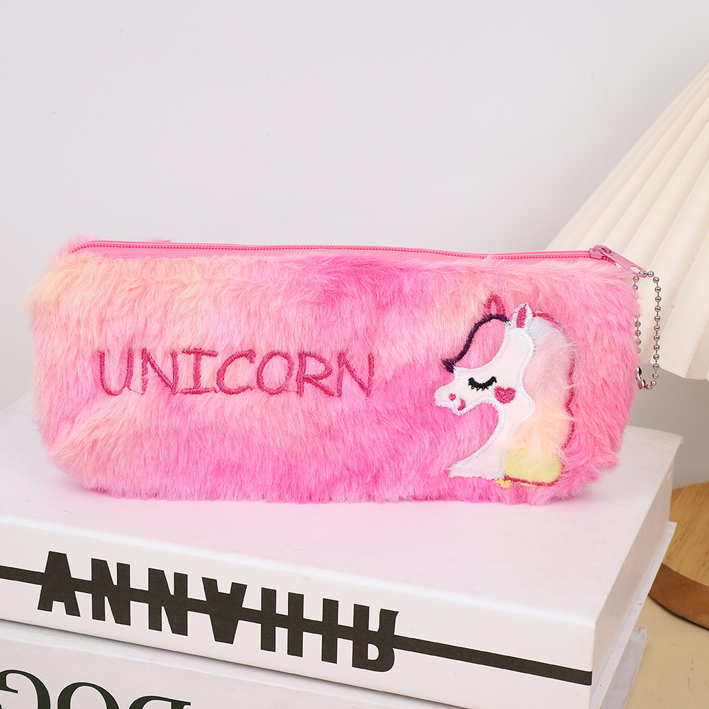 Nuevo bolso de pluma de peluche Gradiente Tie Tie Tie Tie Bag Papelería Unicornio Papelería Bolsa de almacenamiento creativa transfronteriza Regalos para niños