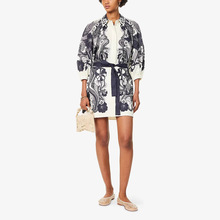 2025跨境亚马逊女装爆款欧美速卖通棉麻花卉印花系带长袖连衣裙女