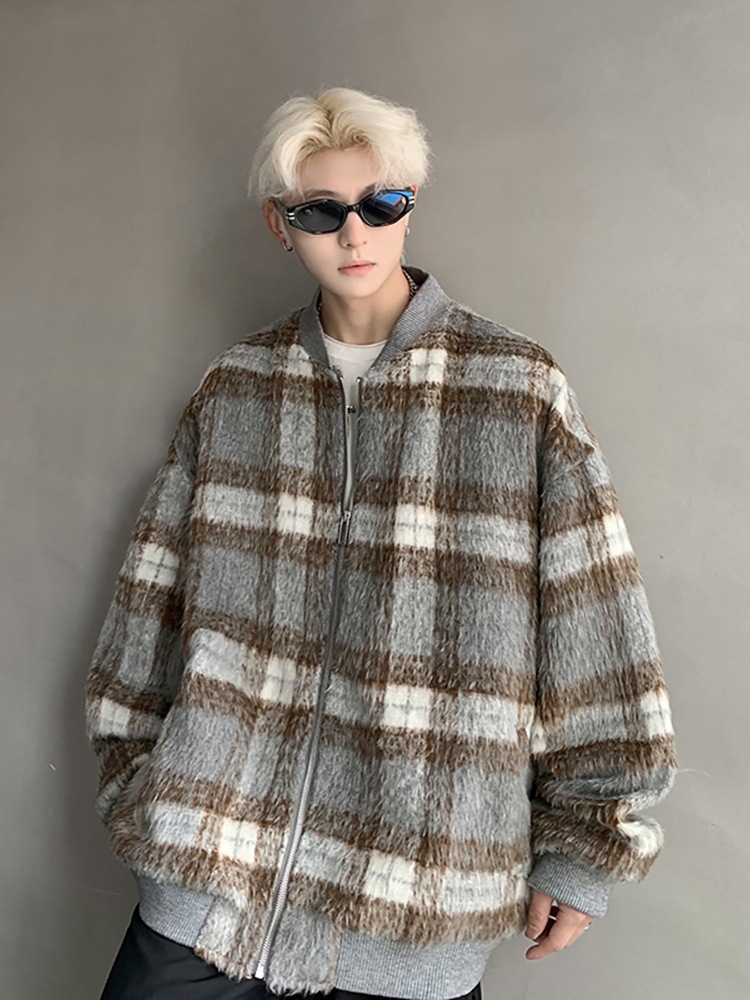 Cleanfit marca de moda americano retro a cuadros camisa de lana chaqueta pequeña fragancia chaqueta pareja moda hombres de moda