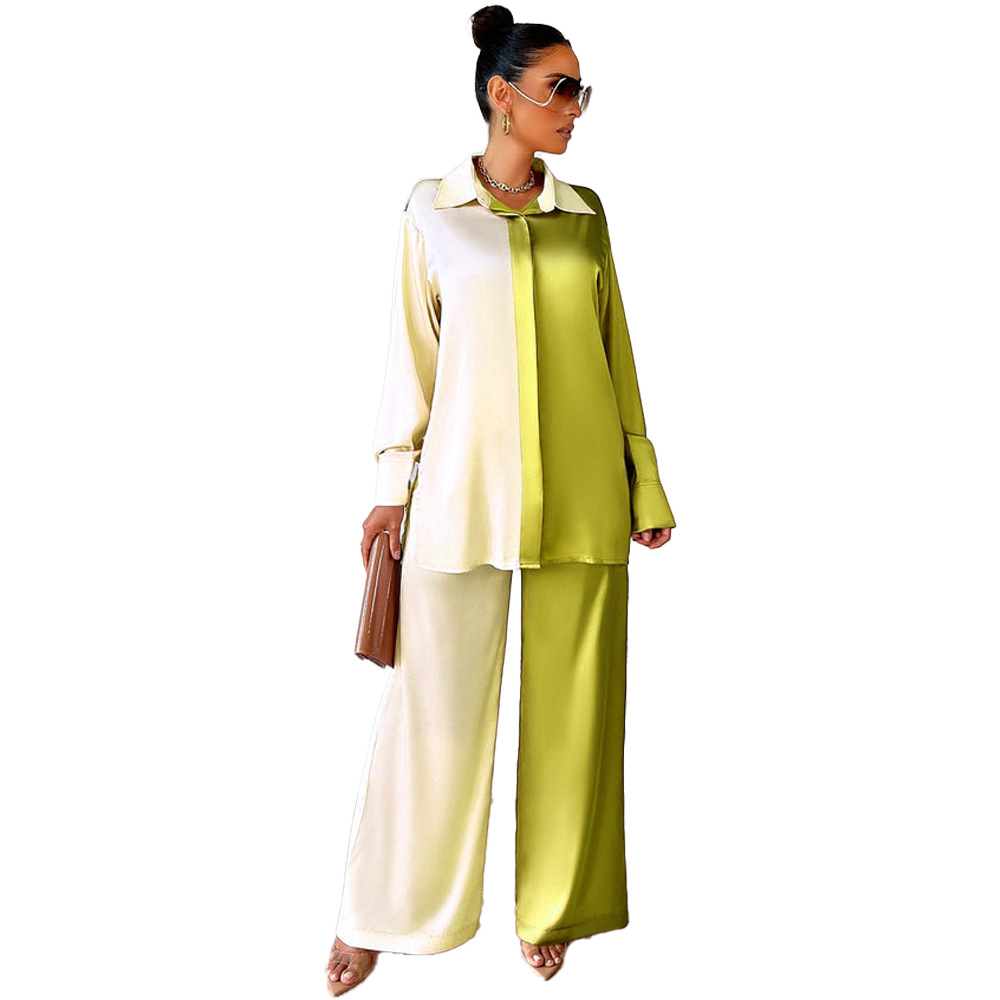 Women's Clothing autumn and winter new women's clothing single row concealed button long sleeved color matching sleeves lapel fashion pants suit_voghion.com