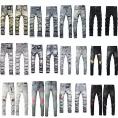 High-End Cross-Border Version Exclusively Designed for Trendy Brand Amiri, Featuring Heavy Craftsmanship, Washed and Distressed High Street Embroidery, Unisex Jeans