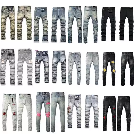 High-End Cross-Border Version Exclusively Designed for Trendy Brand Amiri, Featuring Heavy Craftsmanship, Washed and Distressed High Street Embroidery, Unisex Jeans