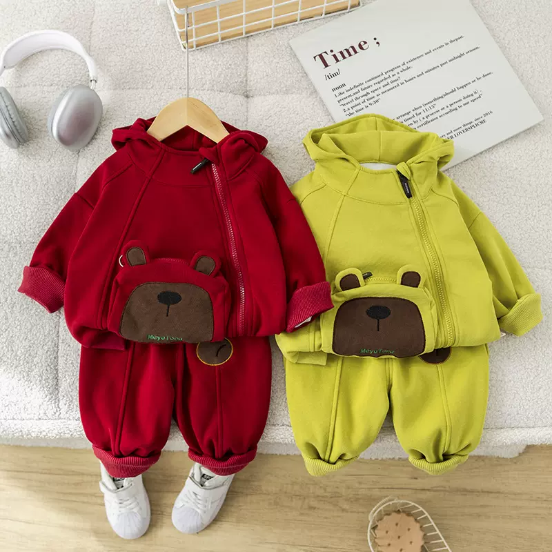 2024春季新款男童卡通带帽卫衣长袖套装男宝宝运动长袖长裤两件套