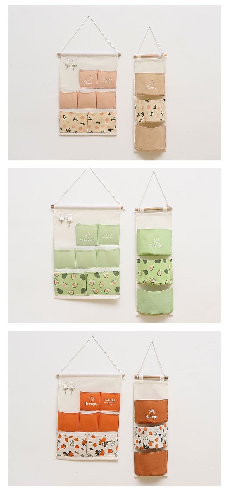 Half Round Three Pockets Fruits Printing Wall-mounted Storage Bag Wholesale Nihaojewelry display picture 4